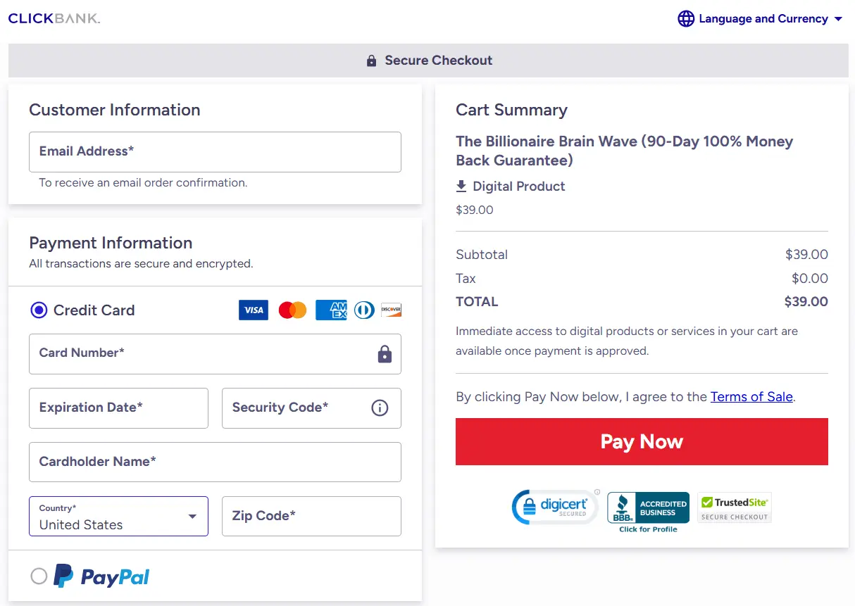 The Brain Song checkout page